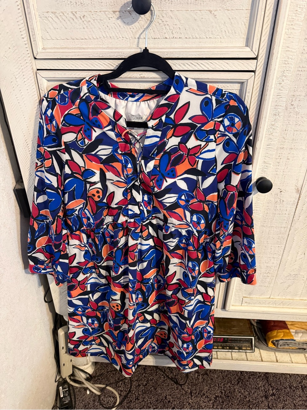 J. Crew Multicolor Floral-Leaf Midi Dress in Blue, Red, Orange, White